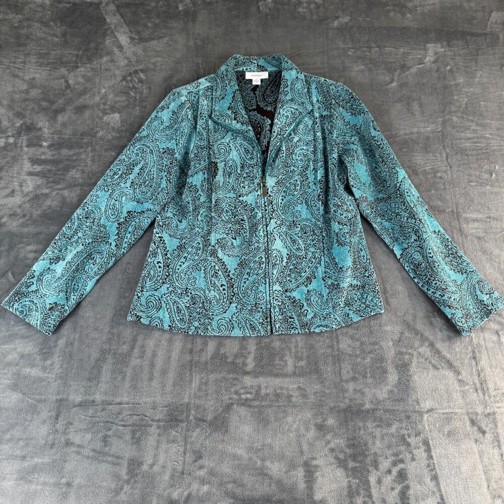 Dress Barn Women Zip Jacket Size Small Textured Paisley Collar Zip Artsy Art